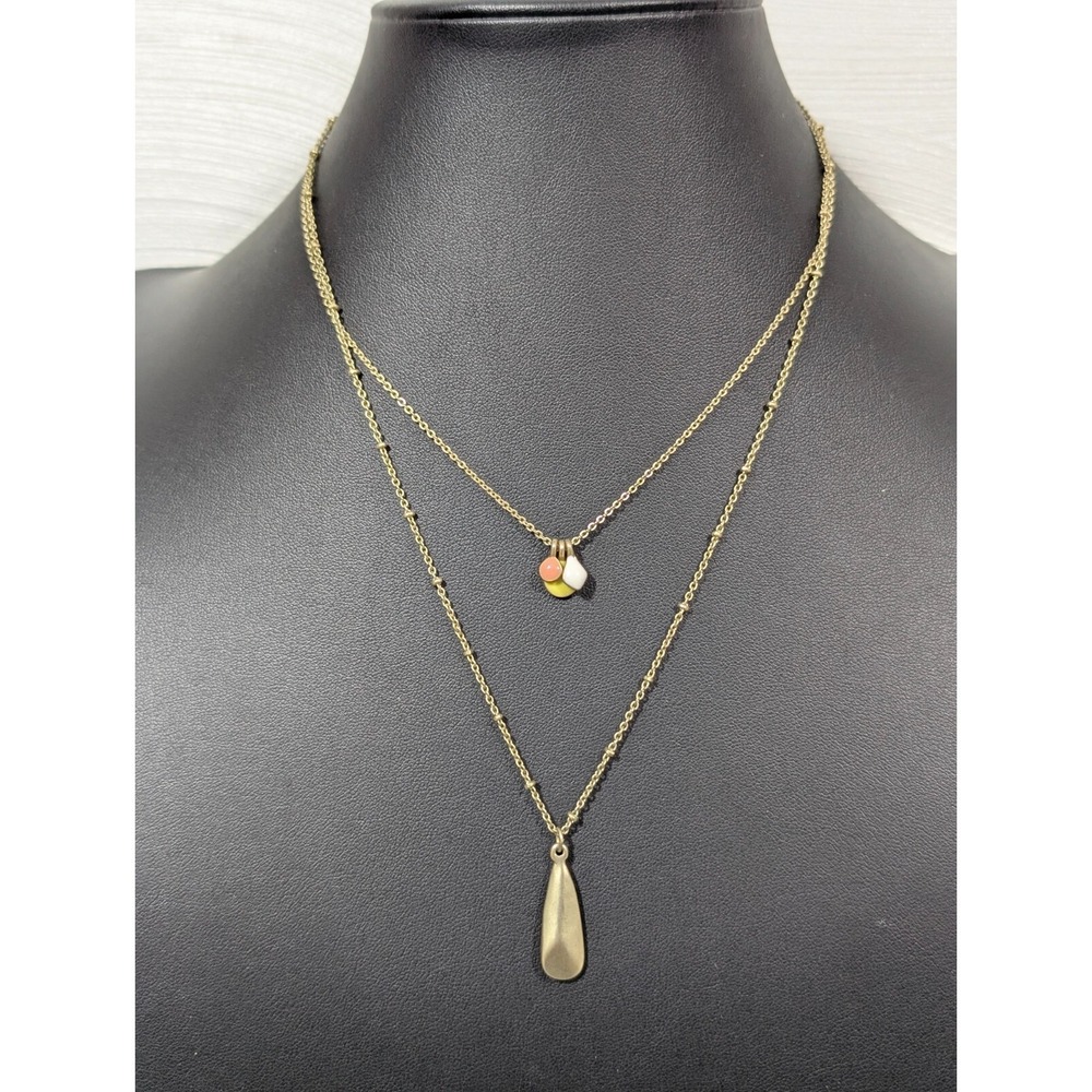 LOFT‎ Layered Gold Tone Teardrop Necklace Yellow White Boho 15"